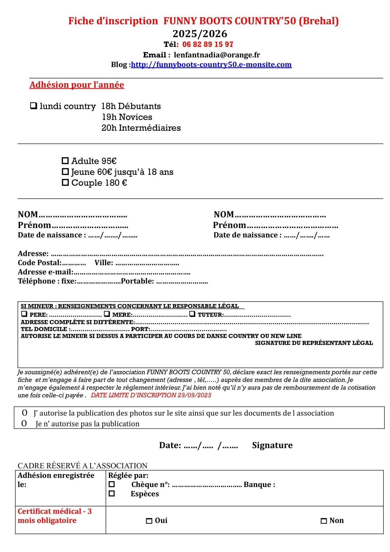 Fiche inscription 2025/2026